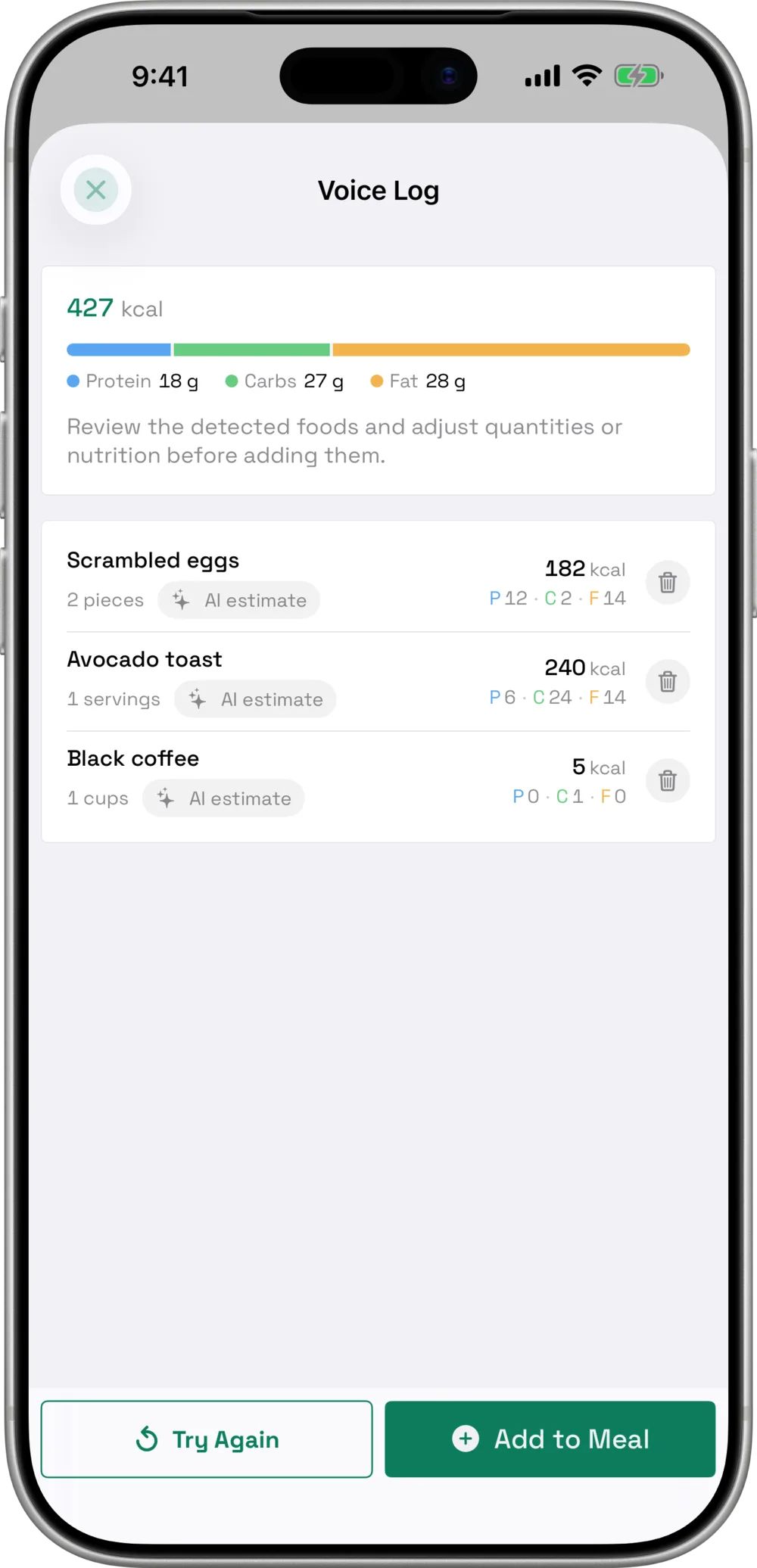 Voice meal logging
